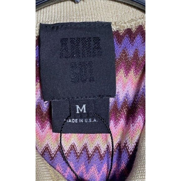 Anna Sui Womens Multicolor Chevron Knit Sleeveless Midi Collared Dress Sz M - Picture 8 of 8